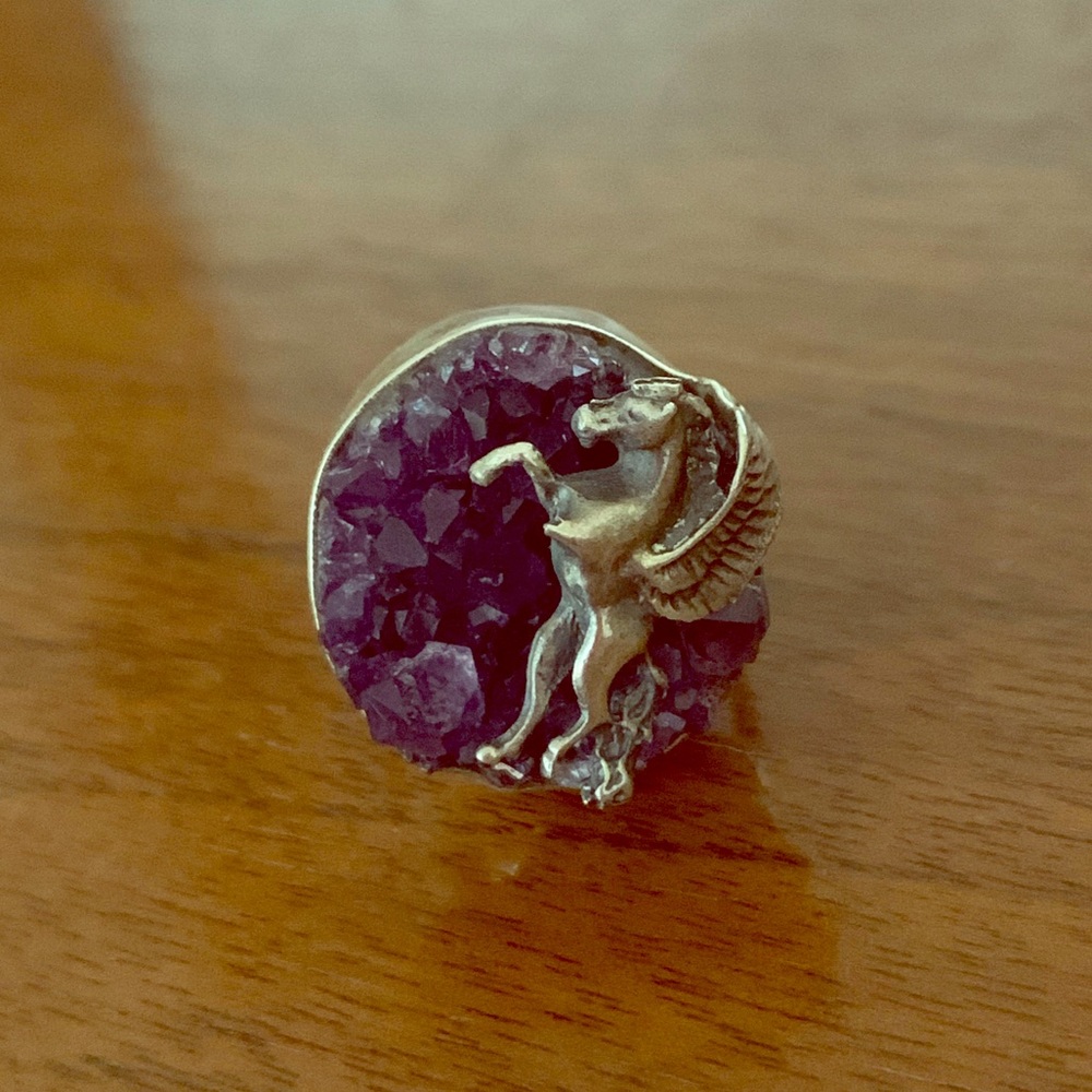VTG Amethyst Pegasus sterling gypsy goddess ring